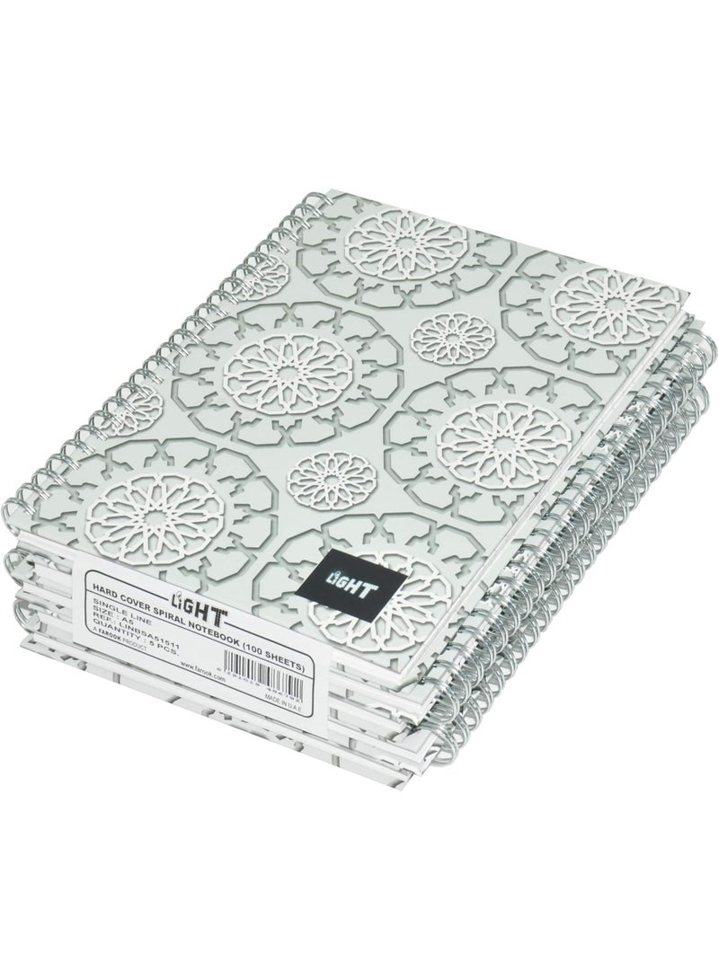 FIS Light Spiral Hard Cover Notebook, Single Ruled, 100 Sheet, A5 Size, 5 Piece - LINBSA51511 - Image 1